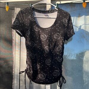 No Boundaries Black Sun and Moon Print Short Sleeve Top